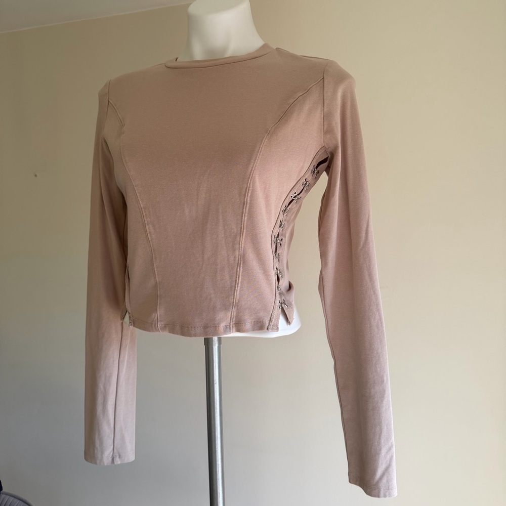 Fashion Nova Long Sleeve Top in Beige